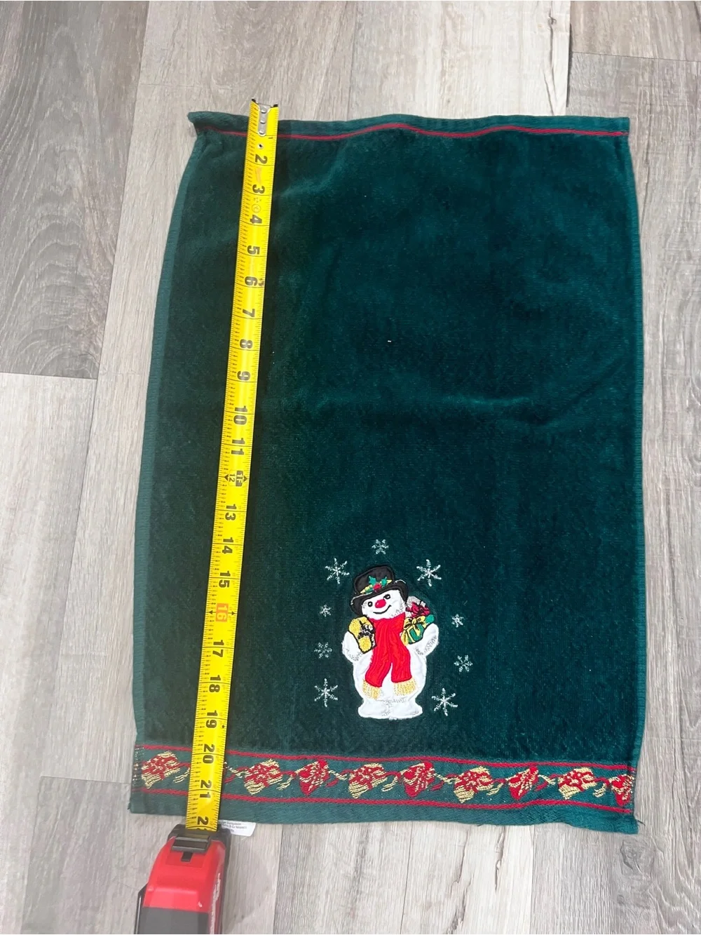 Vintage Jcpenny Dark Green Snowman Embroidered Holiday Bath Towel Set 1980s